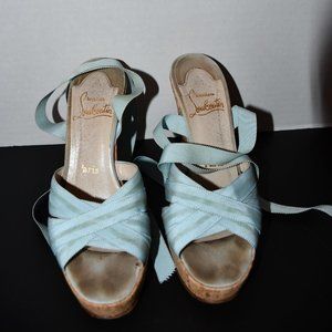 Christian Louboutin  Blue w Green Ribbon Wedge  6M